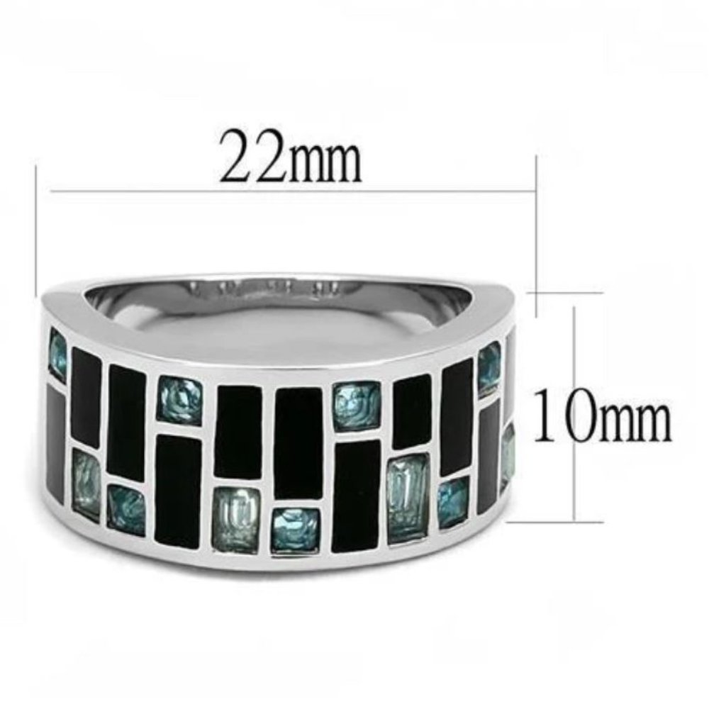 STAINLESS STEEL Sea Blue CZ Art Deco Band Ring - Picture 16 of 16